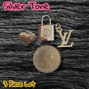 Lot of 3 LV Silver Tone Zipper Pull Button Charm Pendants